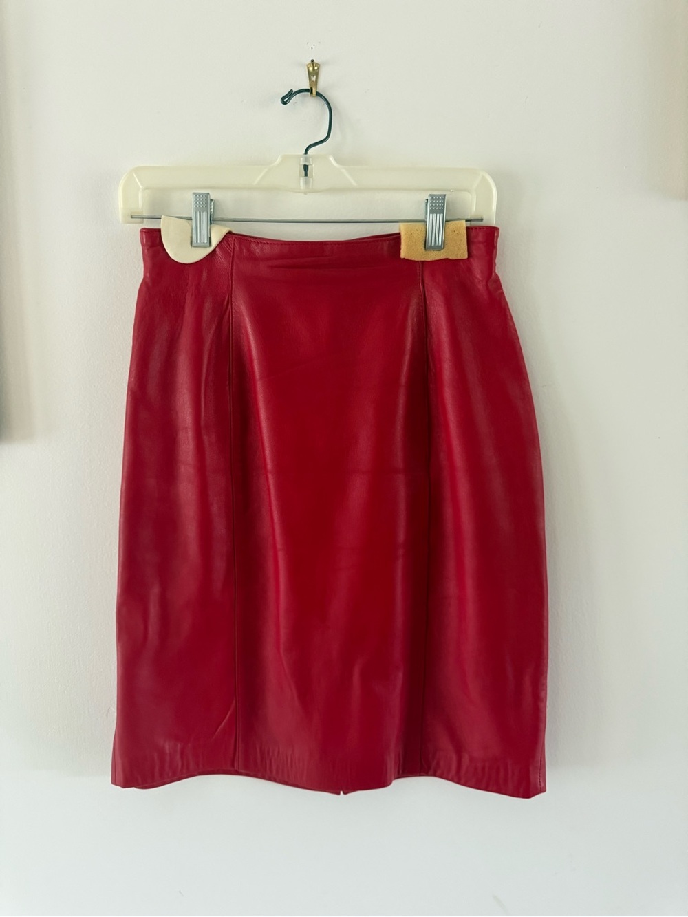 Sleek Red Leather Pencil Skirt